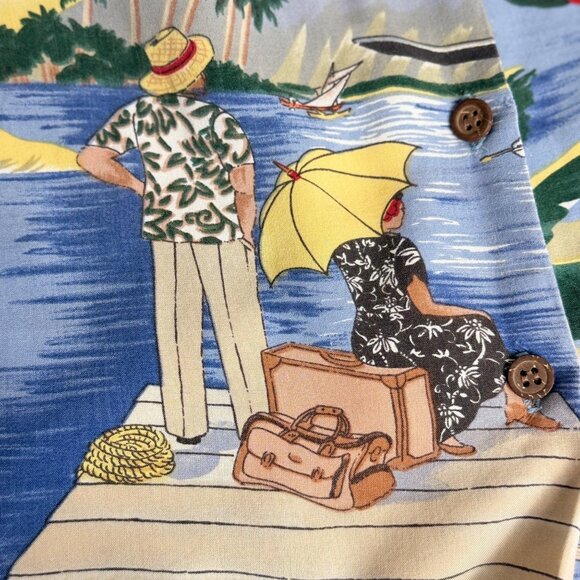 Reyn Spooner Hawaiian Traditions Men Rayon Shirt Small Hula Island Scene Vintage - Picture 8 of 10
